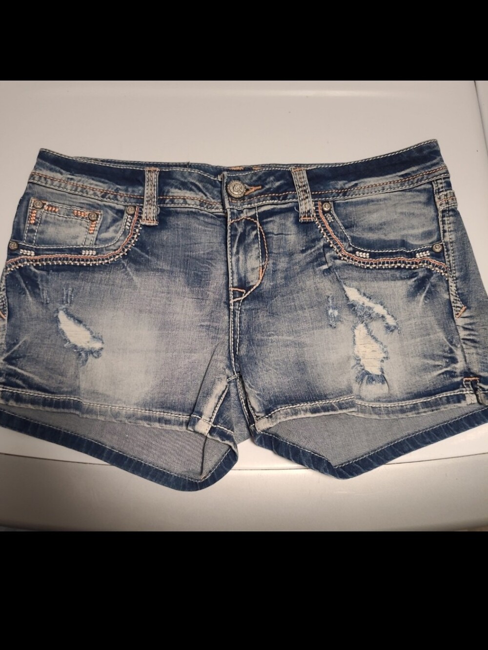 Grace in LA Embroidered Denim Jean Shorts 30 - Picture 3 of 4